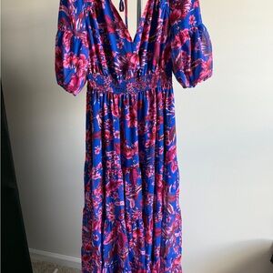 Vestique Floral Blue and Pink Maxi Dress